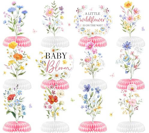 Baby in Bloom Baby Shower Decorations Honeycomb Centerpiece, 12PCS Wildflower Baby Shower Honeycomb Centerpiece A Little Wildflower Is On The Way Paper Centerpiece for Spring Floral Table Decor