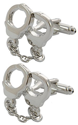 COLLAR AND CUFFS LONDON Gemelli Camicia Uomo Polizia - con Scatola - Ottone - Manette e Catena - Argento Colorato - Crimine Guardia di Sicurezza - Un Paio