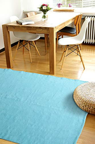 floor factory Moderner Baumwoll Teppich Living türkis/blau 160x230cm - waschbarer Webteppich aus 100% Baumwolle