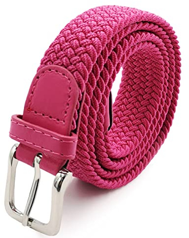 Glamexx24 elastiskt tygbälte för kvinnor flätat 25 mm stretchbälte stretchigt bälte för kvinnor, ROSA, Buntweite 95 CM-Gesamtlänge 110 CM