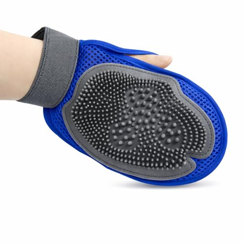 Naturasan – Fellpflegehandschuh für Hunde & Katzen – 3in1 Massagehandschuh mit Silikon-Noppen & Mikrofaserseite – Tierhaarentferner für Fellwechsel, Sofa & Kleidung – Blau/Grau