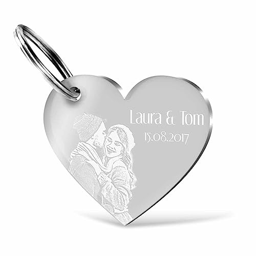 CHRISCK design Herz Schlüsselanhänger mit Foto Gravur aus Acryl Glas - Gravierter Anhänger mit Bild als persönliches Weihnachten Geschenk Mama - personalisierte Geschenke Freund Freundin Paar Familie