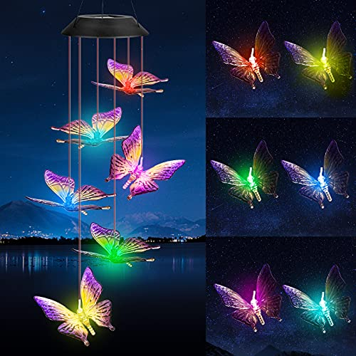 Fohil Windspiel Solar Schmetterling Windspiele für Draußen, Solarleuchten LED Mobile Windspiele Farbwechsel Wasserdicht Haengende Gartenlampe Außen für Garten Hof Rasen Wege Balkon Terrasse Party Deko