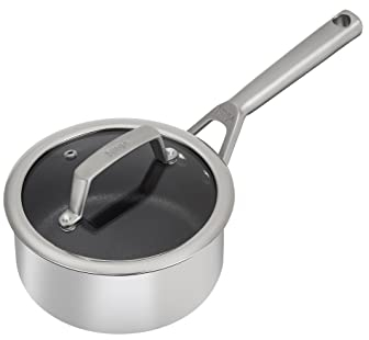 Ninja ZEROSTICK Stainless Steel Cookware 16cm Saucepan, Long Lasting, Non-Stick, Induction Compatible, Saucepan, Oven Safe to 260°C, Cast Stainless Steel Handle C60216UK