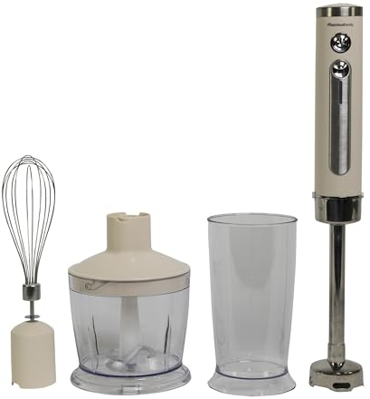 Melchioni Family | Frullatore ad Immersione ARIEL, Senza Fili Ricaricabile, Set con Sbattitore, Tritatutto, Frullatore e Bicchiere Graduato 600ml, Colore Bianco