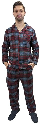 Location Clothing Mens Cotton Flannel/Brush Cotton PJ Pyjama Set PJ's Pyjamas Sizes S-4XL (ESQ Red Grey, L)