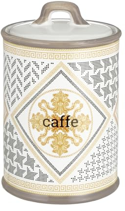 Baroni Home Pot à Café en Céramique Décoré, Pot de Rangement de Cuisine avec Couvercle Hermétique pour Sauver l’Arôme, Porte Café en Poudre de Qualité, Ligne Domus, 11x11x17 cm