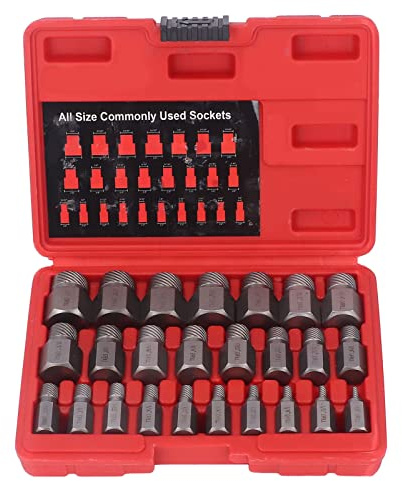 25-Piece Hex Multi Spline Bolt Extractor Kit, Professional Socket Screw Remover Set for Broken Studs, Stripped Fasteners
