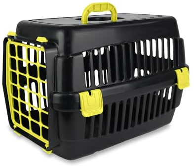 Robuste Katzen-Transportbox | Strapazierfähige Hartschalen-Katzenbox aus Hartplastik | Schlagfeste Kunststoffbox für Katzen (Schwarz-Gelb)