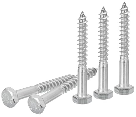 DTGN M6x50mm Hex Lag Bolts -15 Pack - for Woodworking, Furniture - 304 Stainless Steel Partial Thread Hexagon Head Lag Screws for Wood - Silver