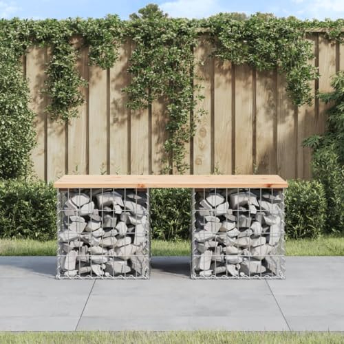 Keyroto Gartenbank aus Gabionen Gartenbank Stein Gabionen Bank Gartenbank Holz Gabionenbank Witterungsbeständig Gartenbank Gabione Sitzbank Bank Massivholz Kiefer-Natürliche-44 x 103 x 42 cm