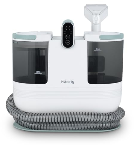 H.Koenig Limpiador Textil con Agua Caliente TWT88, Depósito Doble 1600mL y 950mL, Caudal de Agua 290mL/min, Temperatura hasta 60°C, 2 Niveles de Aspiración, 1200W