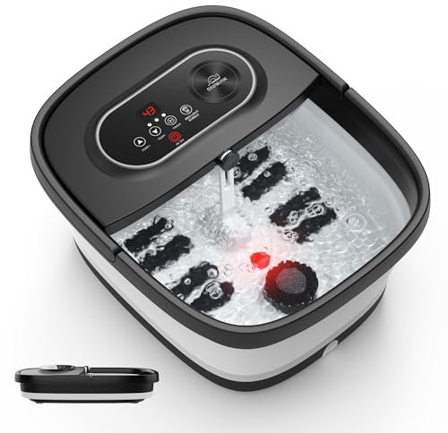 Snailax klappbares Fußbad mit Massage und Heizung, Fußsprudelbad mit Shiatsu-Rollen | 14 Heizstufen | Blasen | Rotlicht | Timer, Fußwanne elektrisch 35℃-48℃, faltbares Fußmassagegerät