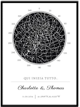 Mappa delle costellazioni stellare personalizzata - Stampe di stelle poster personalizzate con/senza cornice, regalo perfetto per occasioni speciali, neonati, fidanzamenti, matrimoni e anniversari