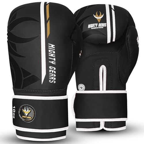 Mighty Gears Boxing Gloves Sparring Training Gloves for Punch Bag Boxing Gloves Mens Women Adult Muay thai MMA Gloves Kickboxing Fighting and Training Ventilated Palm Multi Layered (White, 10oz)