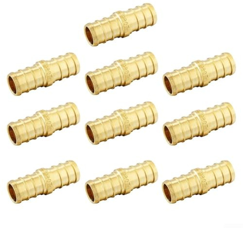 Raccordo idraulico dritto in ottone per raccordi PEXB, raccordi a crimpare compatibile con tubi PEX e anelli a crimpare in rame certificato (10 pezzi da 1/2)