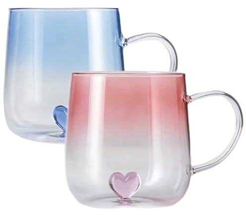 Coppia di tazze da caffè in con cuore sul fondo, 400 ml, romantiche tazze in, set di 2, regalo di San per lei e lui, regalo 'amicizia