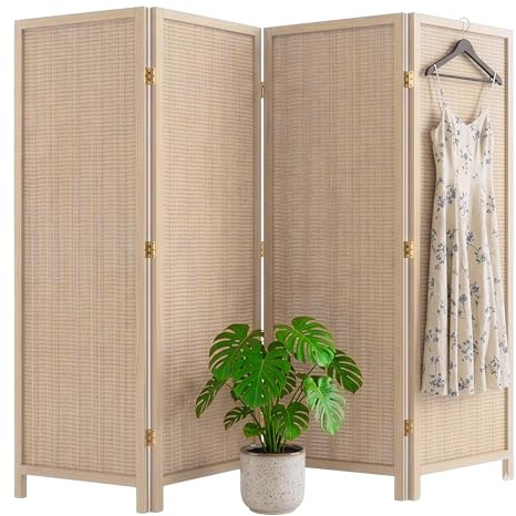 Biombo Relaxdays, 4 Paneles, Color Natural