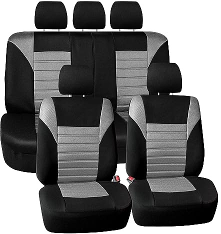FH GROUP Full Set 3D Air Mesh Car Seat Covers - Universal Fit, Low Back Seat Cover, Airbag Compatible, Split Bench Rear Seat, Washable Seat Cover for SUV, Sedan, Gray