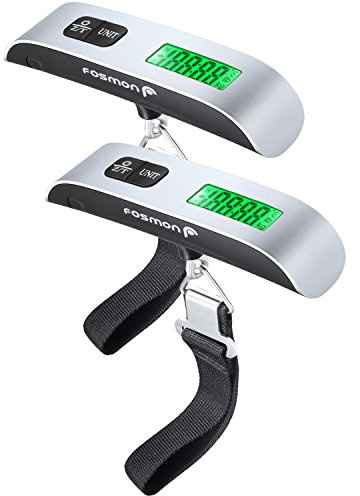 Fosmon Digital Luggage Scale (2 Pack), LCD Display Backlight Temperature Baggage Scale w/ 110lbs Capacity, Portable Stainless Steel Hanging Luggage Weight Scale w/ Tare Function for Travelers - Silver
