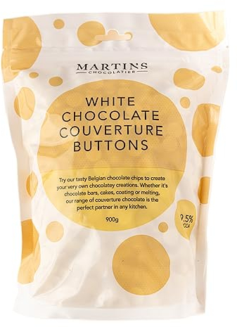 Martin's Chocolatier White Belgian Chocolate Buttons 900g, Couverture Callets for Chocolate Fountain, Baking and Fondue