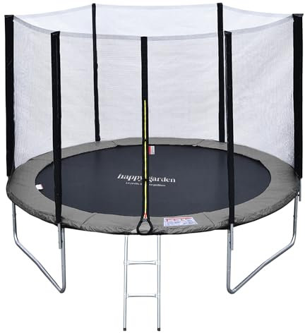 Happy Garden Pack Premium Trampoline de Jardin Rond pour Enfants 305cm réversible Gris/Rose ADELAÏDE + Filet, échelle, bâche et kit d'ancrage, Montage Facile