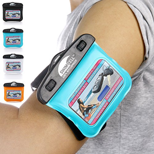 SwimCell Vattentät väska för simnycklar, nyckelring för bil, silver, MP3-spelare, justerbart armband och halsband för arm, handled, fotled, IPX8