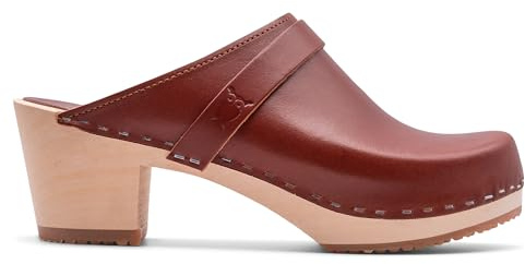 Sandgrens Handmade Swedish Wood Clogs for Women, High Heel Mule US 8 | Dublin Cognac Veg Tan LT, EU 39
