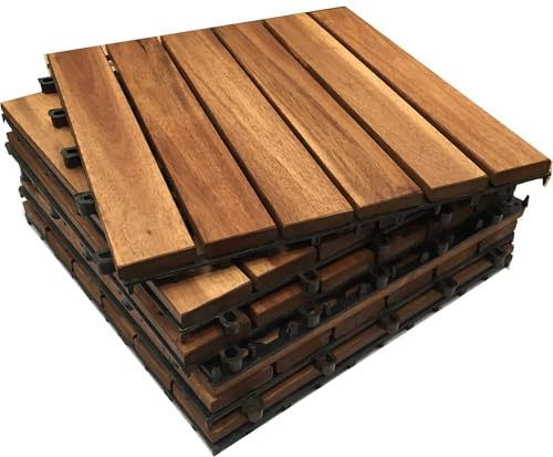 CLICK-DECK Le famose piastrelle Click-Deck in LEGNO MASSELLO per pavimenti esterni - Pavimenti per patio, balcone, terrazza, vasca idromassaggio (24x piastrelle per decking)