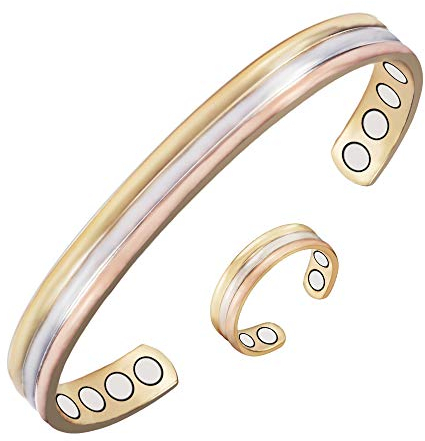 YINOX Magnetische Kupfer Armbänder Ring Set für Frauen Damen Arthritis Kleine mit Magneten Tri Ton 6,5 '' Schmuck (CPB-0945SRG CPR-0013)…