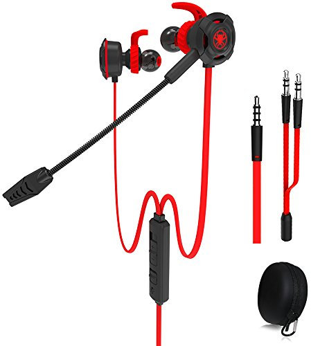Wired Gaming Earphone with Adjustable Mic for PS4, Xbox, Laptop Computer, Cellphone, DLAND E-sport Earbuds with Portable Bags,Soft Design, Inline Controls for Hands-freeCalling.(Red)