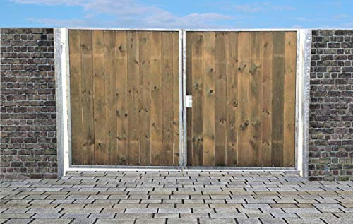 Einfahrtstor Ss Tor Holztor Gartentor Hoftor Verzinkt mit Pfosten & Holzfüllung Senkrecht 2-flügelig 450cm x 180cm