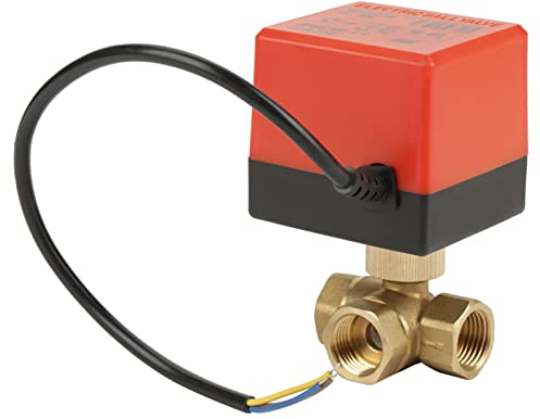 Akozon Valvola a Sfera Motorizzata in Ottone e Acciaio Inossidabile G1 / 2 DN15 Valvola Elettrica a 3 Vie 220V AC Motorizzata per Controllo di Flusso