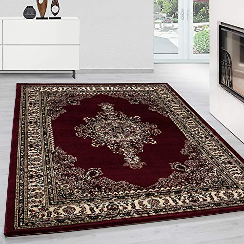 Teppium Tapis Salon, Chambre Rouge-3 120 x 170 cm - Tapis à Poils Courts, Style Oriental, Moelleux et Doux, Ornement - Cuisine Moquette Salle de Sejour