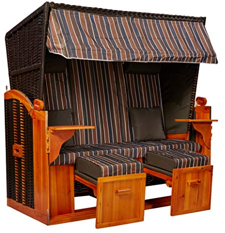 intergrill Strandschönheiten Strandkorb Claudia Ostsee XXL | 2,5-Sitzer Anthrazit Multicolor gestreift | Mit Schutzhülle | Garten Terrasse Balkon