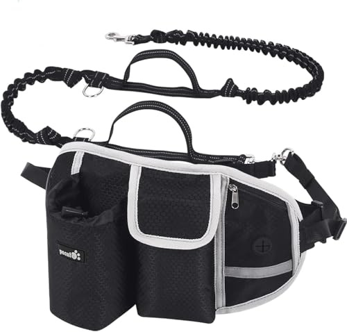 Pecute Laisse Canicross Chien Laisse Mains Libres 1.6-2.5M, Ceinture Canicross Chien Jusqu'à 50kg, Absorption de Choc, Couture Réfléchissante, Idéal pour Course à Pied, Jogging et Marche