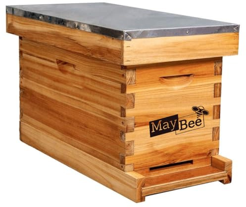 MayBee 5-Frame Nuc Beehive Box for Beekeeping Complete Bee Hive Nuc Box Kit Dipped in 100% Beeswax Includes 5 Wooden Frames & Heavy Wax Coated Foundations