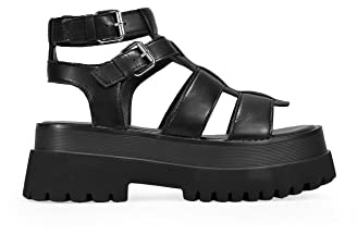 BOSANOVA Sandales style crabe avec fermeture à double boucle, détail élastique sur la deuxième boucle pour plus de confort et semelle plateforme pour femme, Noir , 39 EU