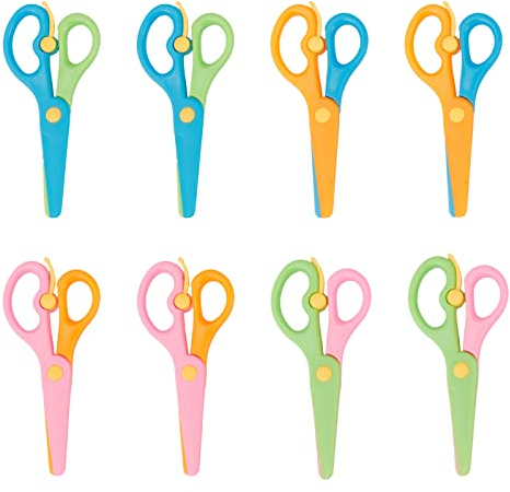 WUDQIJI Kinder Sicherheit Schere 8 Stück kinderschere ab 2 Jahre Papierschere Sicherheitsschere Kinder Bastelschere Vorschule Kindergarten Schere Anfängerschere für DIY Handwerk Scrapbooking