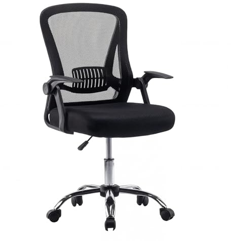 Panana Office Chair Flip-up Armrest Managerial Desk Chair Mesh Back Gas Lift Swivel Chair (Black)