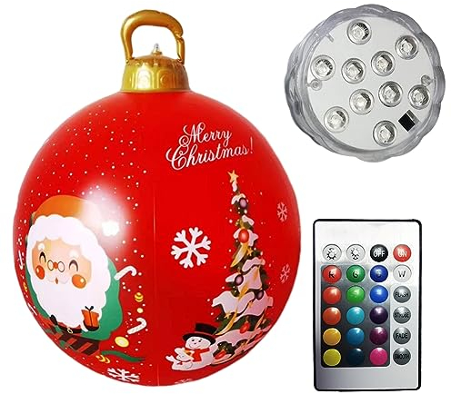 Starnearby Aufblasbare Weihnachtskugeln mit LED-Licht und Fernbedienung, 60cm PVC Riesige Weihnachtsball Weihnachtsdeko Outdoor, Weihnachtskugeln Ornamente für Hochzeit Festival Party