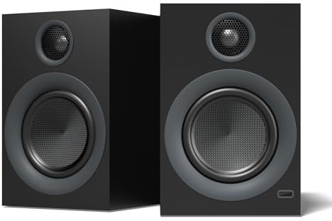 HOTMAY Altavoces Bluetooth para estantería, altavoz activo de 75 W con woofer de 4 pulgadas, altavoz HiFi con Bluetooth USB aptX para el hogar, estudio, juegos, juego de 2, color negro