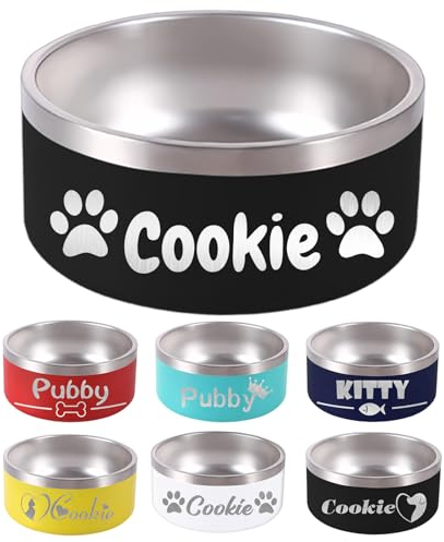 FwSYouMAI Cuenco personalizado de 32 onzas para perro,grabado con láser,nombre personalizado de la mascota,18/32/42/64 onzas,antideslizante,aislado,de acero inoxidable,resistente a las mordeduras