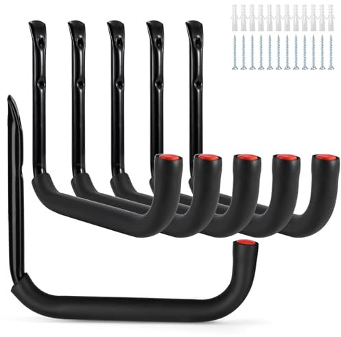 Sinoer Garage Hooks, 6 cintres à outils de rangement de garage muraux avec bras géant de 9,8 , cintres à outils robustes, pour outils de jardin, échelles, vélos, articles volumineux - 25x23CM