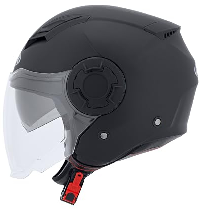 MTR Demi-Jet 5 Evo Jethelm mit Visier und Sonnenblende, ECE Zertifiziert, Herren & Damen, M, Leichter Motorradhelm mit Visier, Jethelm mit Sonnenblende in Matt Schwarz