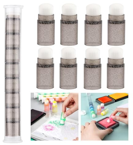 8Pcs /Set Soft Bristles Finger Daubers Ink Blending Brushes Mini Stackable Blender Brushes Brush Head 0.75'' for Cardmaking Painting Drawing Handles Ink Blender Tool (Gold Powder Black)