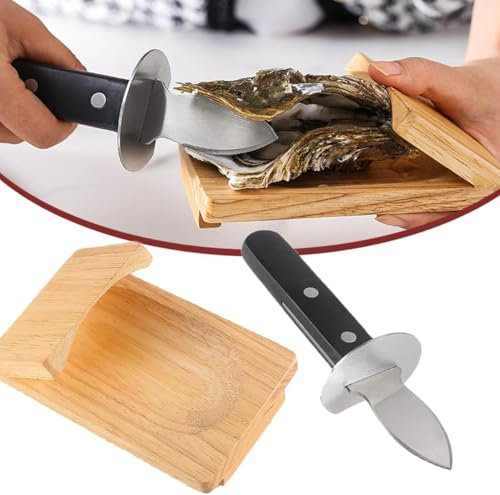 2024 New Oyster Shell Clip Opener Knife Gauntlet Seafood Wood Clamp Tools