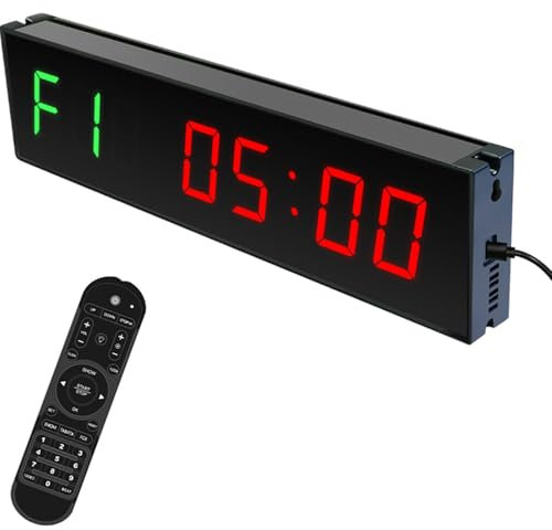 Amhuui Gym Timer, 1,5in LED Display Wanduhr, 12/24 Stunden Uhr, Fitness Intervall Timer Mit Fernbedienung, 6 Fitness-Modi, Einstellbare Lautstärke, Für Fitness Home Garage Gym Und Outdoor Sport