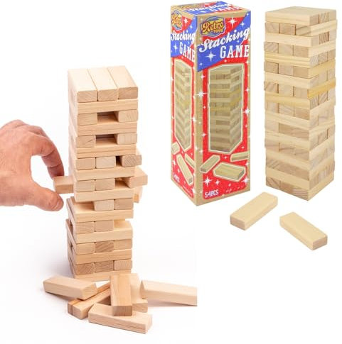 FNA FASHIONS Classic Wooden Tumbling Tower Game - 54 wooden stacking game for Kids, Indoor/Outdoor Party Fun, Hand-Eye Coordination, Strategy & Reaction Skills Enhancer