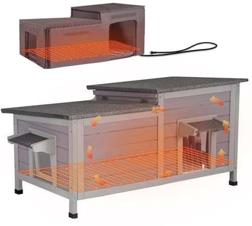 Aivituvin Heated Cat House for Outside Outdoor Cat House Weatherproof Insulated Feral Cat Shelter with Heater and Insulated Liner
